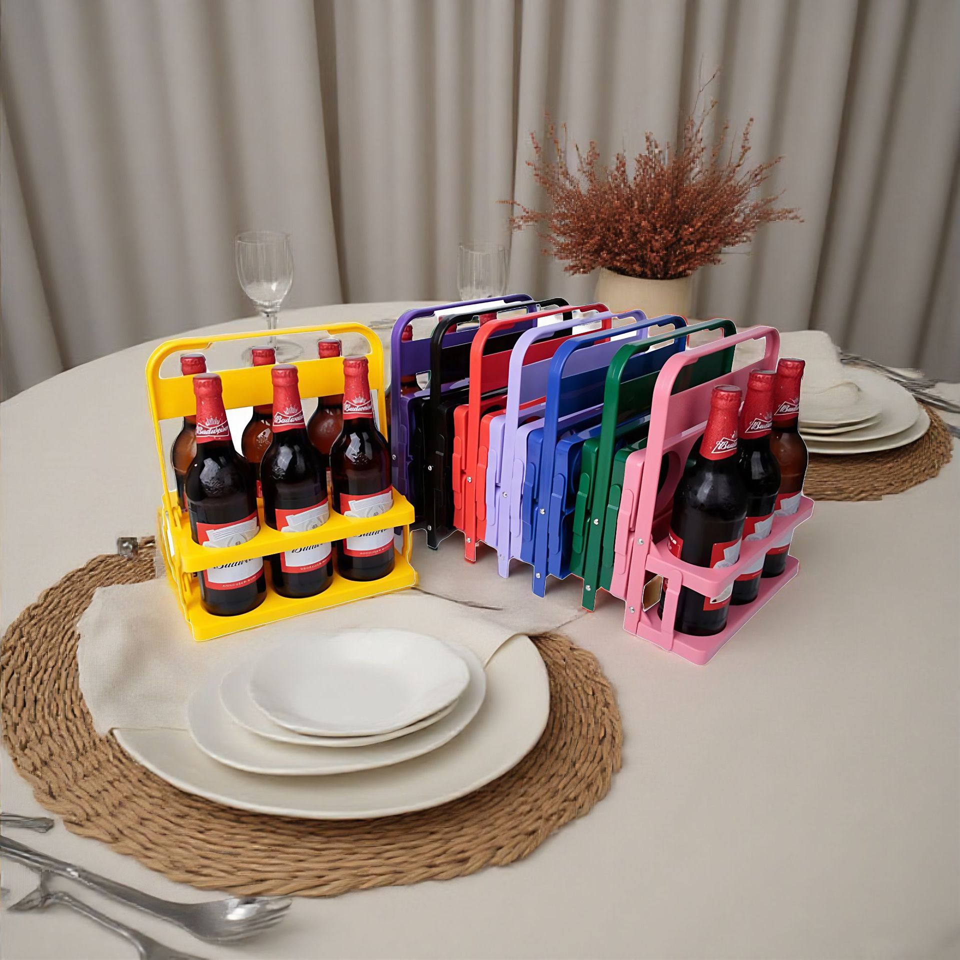 Wine Beer Rack - Porte-bouteilles pliable pour six bouteilles, panier