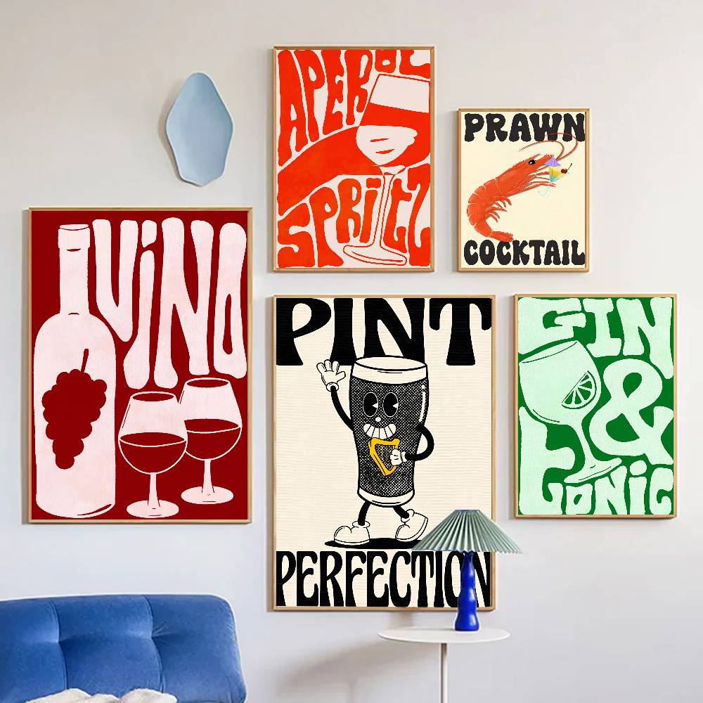 Affiche vintage de boissons (e - Beer Wine Gin avis et prix